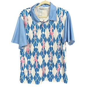 GarmentOne Clothing Men's Blue & White Fairway Girls Argyle Golf Polo Shirt Sz L
